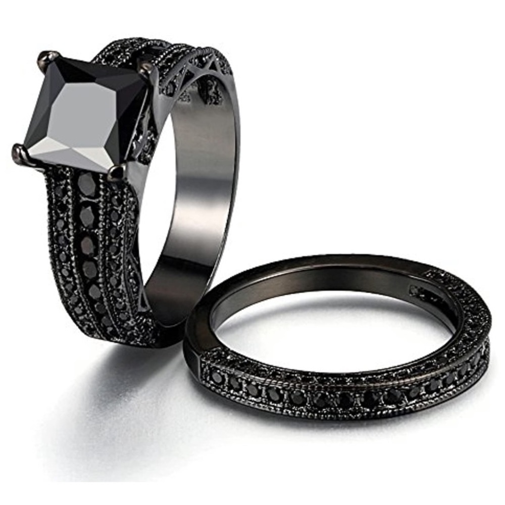 Princess cut black sapphire sterling silver ring - Picture 5 of 5